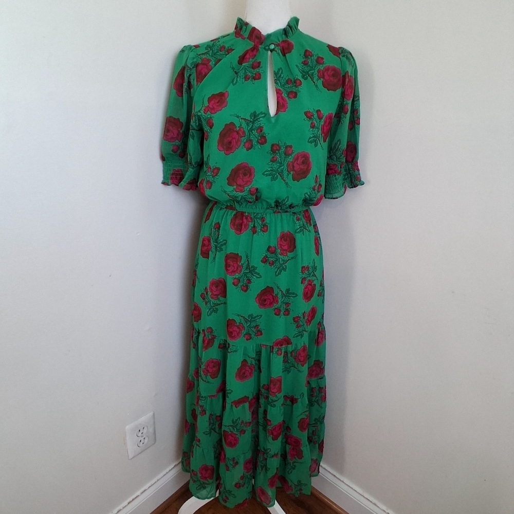 Betsey Johnson Green Maxi Dress with Red Floral Print - Picture 10 of 12